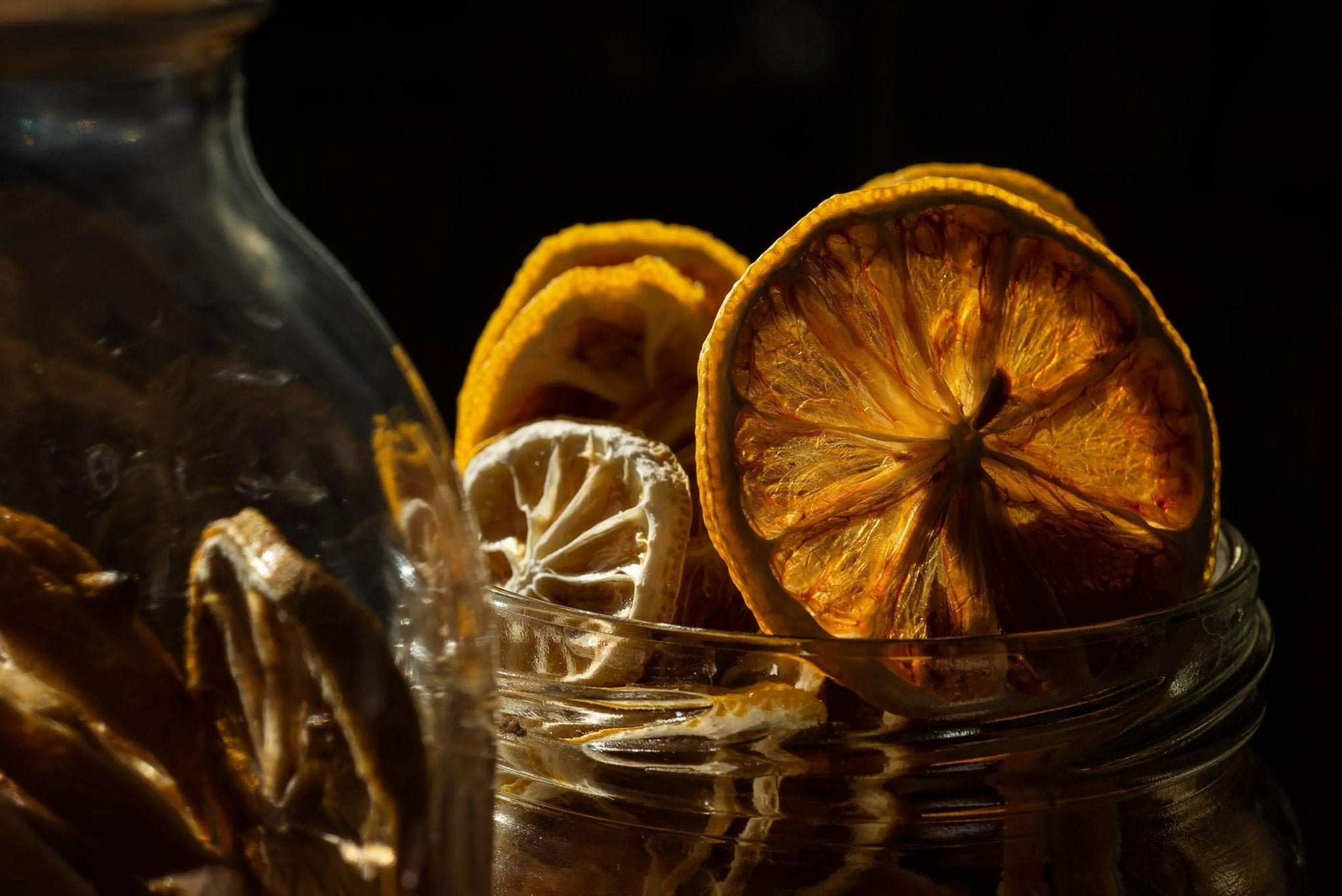dry citrus samples over a glass jar