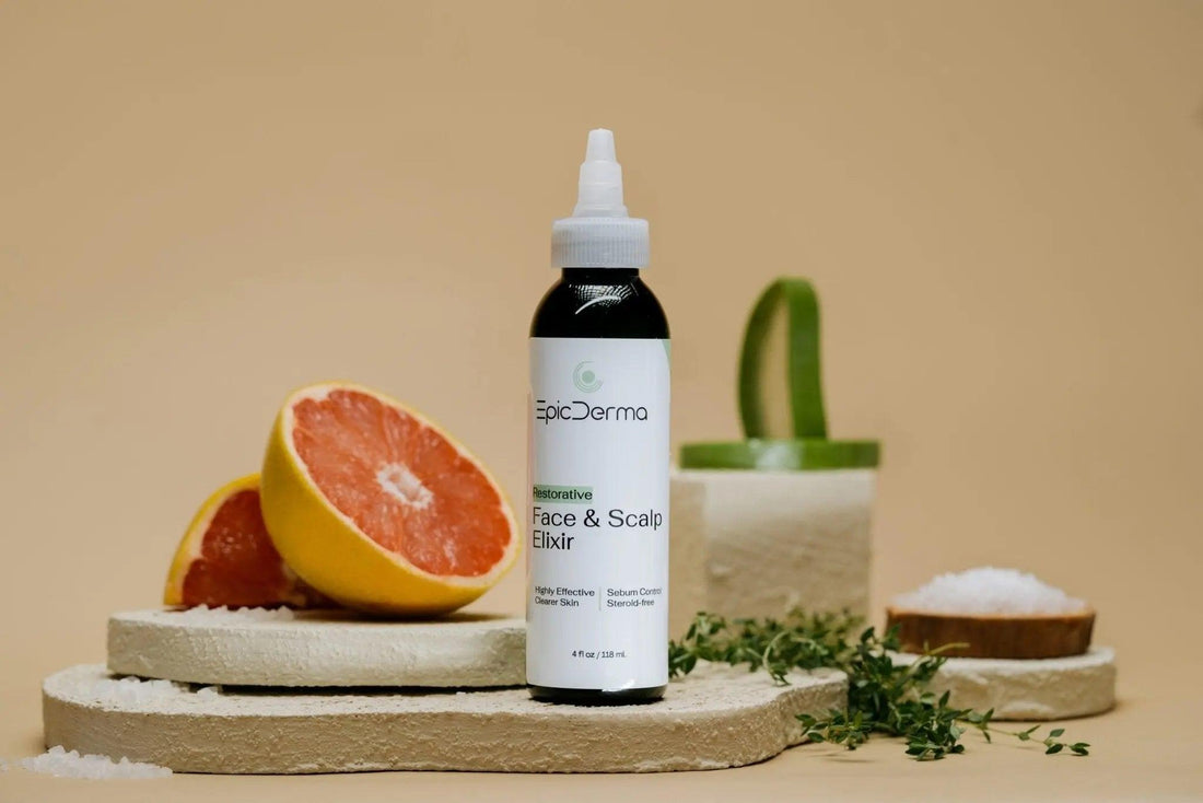 Face &amp; Scalp Elixir dropper showing natural antifungal relief – Epicderma